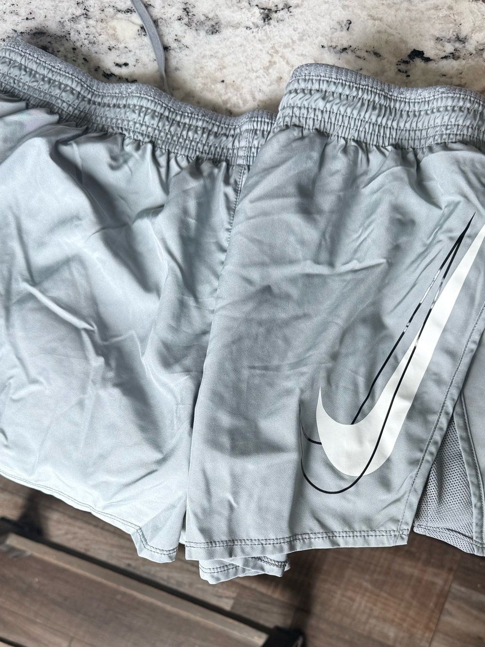 Nike Gray Dri-FIT Athletic Shorts with Black Swoosh